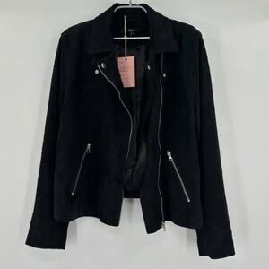 Women's Black Suede Leather Motorcycle Jacket sz L NWT